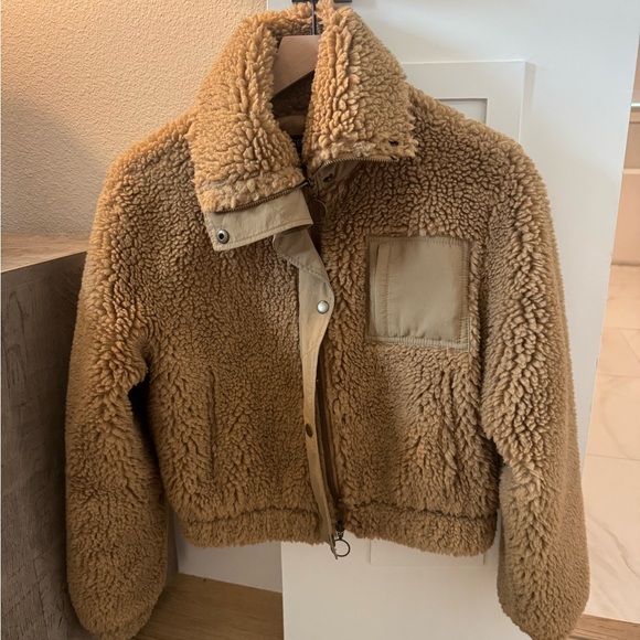 Intermix Women’s Cozy Tan Sherpa Jacket Teddy Bear Brown Zip Up - Picture 1 of 7